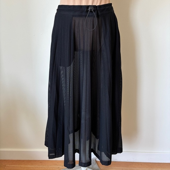 Lucas Hugh Pivot Black Sheer Pleated Midi Side Slit Drawstring Cord Skirt EUC XS - Picture 4 of 10